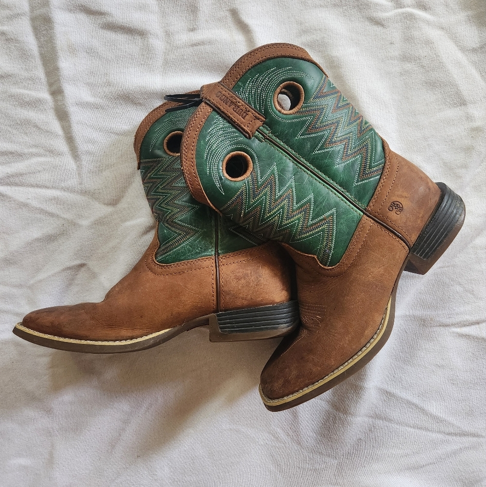 Durango Lil Rebel Pro Kids Western Boots Tan Turquoise Leather Size 5.5M